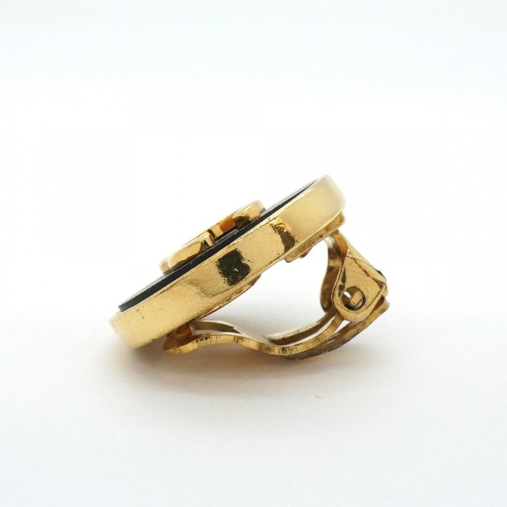 Chanel Coco Mark Circle Earrings, GP Plated Gold and Black, Women's - Picture 3 of 7